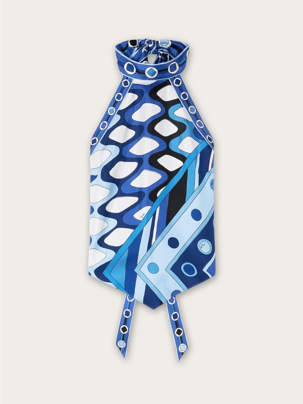 Emilio Pucci Blue and White Geometric Silk Halter Top - Picture 4 of 5